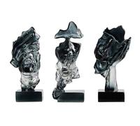CAKERS Set Di Tre Pezzi Di Silence Is Gold Statue Facciali Creative|Statua Del Pensatore-Non Si Sente,Non Si Vede,Non Si Parla|Statuetta Moderna In Resina Di Arte Astratta Per Soggiorno Decor,Grigio