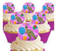 Cakeshop Dino Mite Birthday Dinosauro T Rex viola decorazioni commestibili per torte - pretagliate qualità premium Cake Shop 12 x topper per cupcake