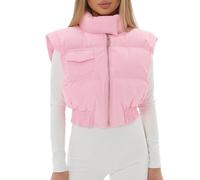 CakfLjkhl Gilet imbottito corto da donna con colletto alla coreana, zip, senza maniche, caldo e imbottito, cappotto puff,Rosa,L