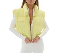 CakfLjkhl Gilet imbottito corto da donna con colletto alla coreana, zip, senza maniche, caldo e imbottito, cappotto puff,Giallo,S