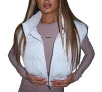 CakfLjkhl Gilet imbottito corto da donna con colletto alla coreana, zip, senza maniche, caldo e imbottito, cappotto puff,Bianca,XL