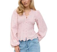 CakfLjkhl Top da donna in sangallo a manica lunga con scollo a V e bottoni, bluse ricamate con découpage, camicie eleganti,Rosa,S