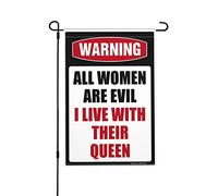 CakJuice Bandiere da giardino estive su entrambi i lati decorazione per la casa Welco Warning All Women are Evil I Live with Their Queen Garden Flag Garden of The Flag Piccola bandiera da giardino