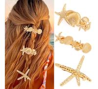 CAKURE Fermagli per capelli in metallo a forma di stella marina, color oro, da spiaggia, stile bohémien, accessori decorativi per capelli per donne e ragazze (confezione da 3)