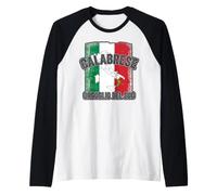 Calabrese Orgoglio del Sud Italia Bandiera Calabria Mappa Design Maglia con Maniche Raglan