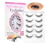 CALAILIS Ciglia autoadesive 5 paia di ciglia artificiali press-on senza colla, riutilizzabili Cat Eye Wispy Pre Glued Fake Lashes con strisce adesive di ricambio (C001)