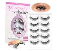 CALAILIS Ciglia autoadesive 5 paia di ciglia artificiali press-on senza colla, riutilizzabili Cat Eye Wispy Pre Glued Fake Lashes con strisce adesive di ricambio (C130)
