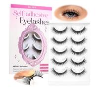 CALAILIS Ciglia autoadesive 5 paia di ciglia artificiali press-on senza colla, riutilizzabili Cat Eye Wispy Pre Glued Fake Lashes con strisce adesive di ricambio (C122)