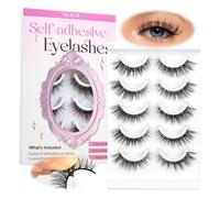 CALAILIS Ciglia autoadesive 5 paia di ciglia artificiali press-on senza colla, riutilizzabili Cat Eye Wispy Pre Glued Fake Lashes con strisce adesive di ricambio (C131)