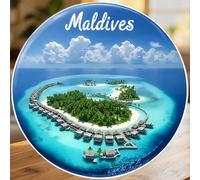 Calamita con isola a forma di cuore delle Maldive, laguna turchese e villa sull'acqua, ricordo dell'oceano con cuore sulla riva, adatto per tutte le superfici metalliche della tua casa PMMA