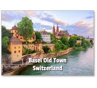 Calamita da frigorifero con Cattedrale di Munster e Reno, Svizzera, città vecchia di Basilea