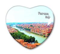 Calamita da frigorifero con scritta in lingua inglese "Verona", in vetro, a forma di cuore, souvenir decorativo