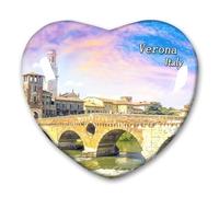 Calamita da frigorifero con scritta in lingua inglese "Verona", in vetro, a forma di cuore, souvenir decorativo