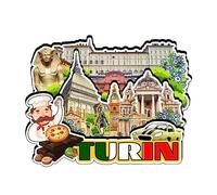 Calamita da frigorifero Torino Piemonte Italia Magnete in legno Souvenir d'arte Collezione creativa Fatto a mano Viaggio Casa Ufficio Regali Paesaggio Frigorifero Decor 3020