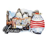 Calamita Magnete Ornamentale da Frigorifero Design Venezia Basilica San Marco con Gatto e Gondola 3D in Legno Intarsiato e Resina Epoxy da Collezione 9x6cm