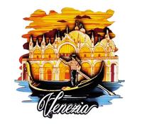 Calamita Magnete Ornamentale da Frigorifero Design Venezia Basilica San Marco e Gondola 3D in Legno Intarsiato e Resina Epoxy da Collezione 8x8cm