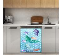 Calamita magnetica per lavastoviglie con pesce oceano e pesce marino, con squame a sirena, magnetica, per frigorifero, cucina, porta, adesivo magnetico, 58,4 x 66 cm