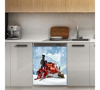 Calamita magnetica per lavastoviglie, motivo treno di Natale, fiocco di neve, magnetico, per frigorifero, cucina, porta, adesivo magnetico, 58,4 x 66 cm
