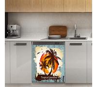 Calamita magnetica per lavastoviglie Ocean Tropical Palm Tree Sunset, da spiaggia, magnetica, per frigorifero, cucina, porta, 58,4 x 66 cm
