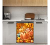Calamita per lavastoviglie a forma di zucca autunnale con foglia d'acero, magnete per decorazione del Ringraziamento per frigorifero, cucina, porta, adesivo magnetico, 58,4 x 66 cm