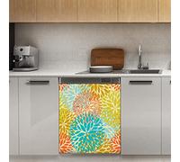 Calamita per lavastoviglie con fiori di crisantemo blu arancione, coperchio magnetico a molla per frigorifero, cucina, decorazione porta, 58,4 x 66 cm