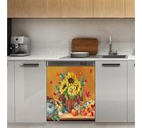 Calamita per lavastoviglie con foglie di acero di girasole autunnale, calamita magnetica a forma di zucca autunnale, per frigorifero, cucina, porta, adesivo magnetico, 58,4 x 66 cm