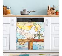 Calamita per lavastoviglie con motivo di uccellini in vetro colorato con pace, decorazione magnetica, 58 x 66 cm