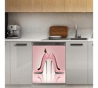 Calamita per lavastoviglie, con tacco alto, con motivo a farfalla, sfondo rosa, magnetico, per frigorifero, cucina, porta, 58,4 x 66 cm