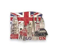Calamite da frigo in metallo, souvenir di Londra, con bandiera inglese inglese e apribottiglie (1, argento Union Jack e icone di Londra)