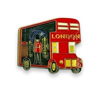 Calamite da frigo in metallo, souvenir di Londra, con bandiera inglese inglese e apribottiglie (1, autobus verde con scena londinese)