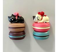 Calamite decorative per frigorifero con gatto macaron, decorazione da cucina, set da 2 pezzi, calamite da frigorifero, design con gattino, regalo divertente per gli amanti dei gatti
