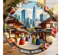 Calamite di Seoul Corea Hanok & Grattacieli e Cibo di Strada Eterno, Tradizione che Brilla tra le Torri, Adatte per Tutte le Superfici Metalliche della Tua Casa PMMA