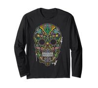 Calavera Huichol Day The Dead Sugar Skull Dia De Los Muertos Maglia a Manica