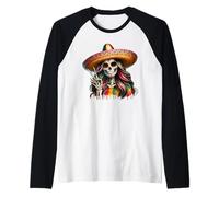 Calavera - Segno della Pace Sombrero con Teschio di Zucchero Vibrante Maglia con Maniche Raglan
