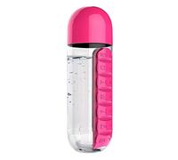 Calayu - Borraccia 2 in 1 con portapillole, a prova di perdite, 600 ml, con portapillole per 7 giorni, colore rosa