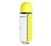 Calayu - Borraccia 2 in 1 con portapillole, a prova di perdite, 600 ml, con portapillole per 7 giorni, colore giallo