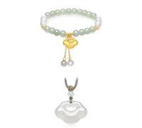 Calcedonio gemella Bianca Collane a Pendente con gembo di Gemma Verde Argento Perla Giallo Bracciale Elastico