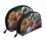 Calcio, Basket, Baseball Stampato Trucco Borse 2 Pezzi Portatile Shell Viaggio Toiletry Bag, bianco, Taglia unica