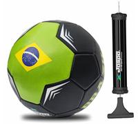 Calcio campione di calcio, materiale TPU, cucito a macchina, taglia 5, fascia di età inferiore ai 12 anni, gonfiaggio da 6 a 3,6 kg (calcio+pompa, Brasile) nero