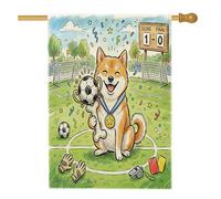 Calcio Shiba Inu Dog Front Yard Backyard Lino Casa Verticale Bandiere 28x40 Double Face per Esterno, Simpatico Cartoon Football Home Stampa Bandiera, Pet Home Outdoor Pattern Bandiere