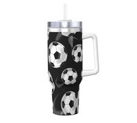 Calcio stampa nera 1,18 once Ice Bully con manico cannuccia tazza isolata sottovuoto - Thermos bottiglia per bevande calde e fredde
