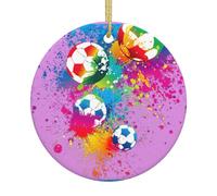 Calcio variopinto che stampa l'albero di Natale ceramico rotondo a 2,9 pollici che appende con le corde dell'oro per la decorazione ed il regalo