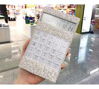 Calcolatrice con strass luccicanti argentati, calcolatrice per ufficio e casa, elettronica, calcolatrice da tavolo a energia solare, 12 cifre, display LCD inclinato