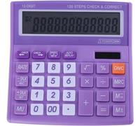 Calcolatrice da scrivania base da ufficio a 12 cifre con energia solare e display LCD facile da leggere, pulsanti grandi, per casa, ufficio, scuola, classe e lavoro, con batteria, viola