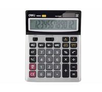 Calcolatrice da tavolo, in metallo, 12 cifre, controllo 112 passi, colore argento, doppia alimentazione (AA), E1654C