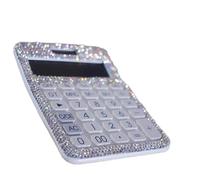 Calcolatrice quadrata di lusso con strass, design minimalista, portatile, per ufficio, casa, studenti, uso aziendale, ampio schermo a 12 cifre con display inclinabile, doppia alimentazione (argento)