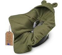 Calda coperta avvolgente boucle per ovetto e passeggino - copertina Teddy bifacciale con cappuccio - premium termica per l'inverno neonato 90×90 cm Olivgrigio