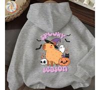 Calda felpa autunno/inverno per bambine, foderata in pile, con un grazioso mago capibara di Halloween e una spaventosa stampa di zucca. Questo spettrale design stagionale è caratterizzato da un morbid