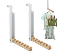 Caldamn Gancio appendiabiti per porta, 2 pezzi, pieghevole, con 6 grucce in metallo e legno, non necessita di punzonatura, bianco, pieghevole, per porta, camera da letto, per appendere vestiti