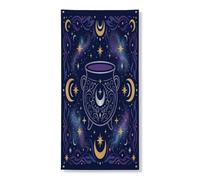 Calderone coperture decorative, mistiche fantasiose stelle lune Halloween blu navy con corda appeso copertura per porta decorazione per la casa per ingresso portico interno esterno 91 x 182 cm